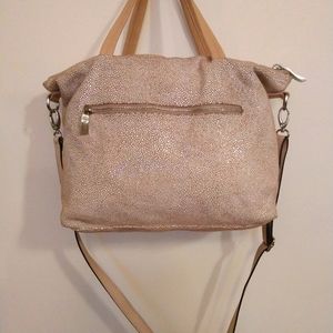 Sorial white and tan pebble leather tote.